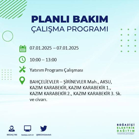 İstanbul'un neredeyse her ilçesinde elektrik kesintileri yaşanacak: BEDAŞ duyurdu 8